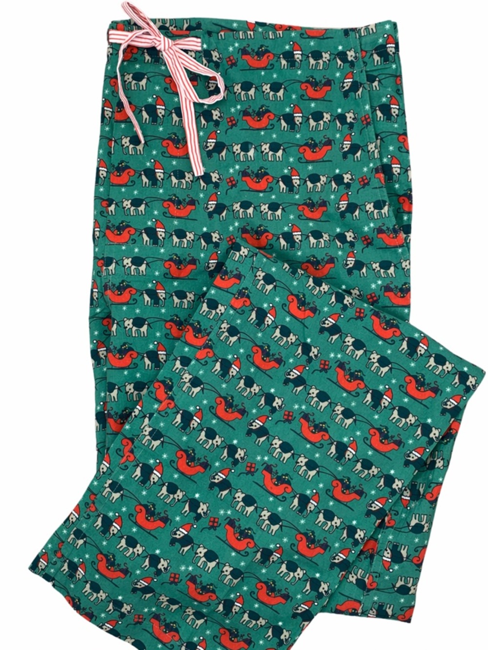 Roller Rabbit Teal Joggers with Red and Cream Holiday Animal Print